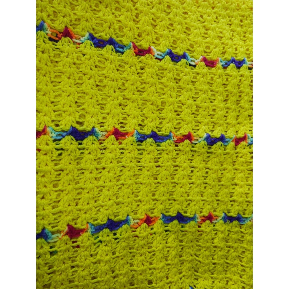 Handmade Crochet Blanket‎ Afghan Throw Lap Yellow / Rainbow Colors 54"x 52"